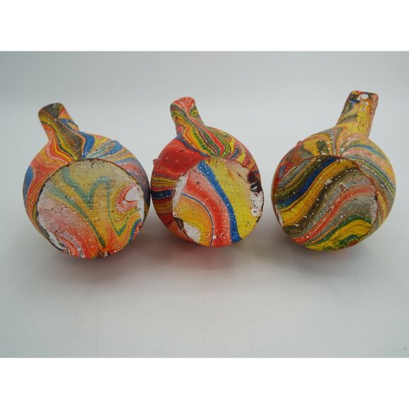 Multicolor Marbled Chicken Rooster Clay Whistle Figurines Folk Art Set of 3 - Picture 5 of 16